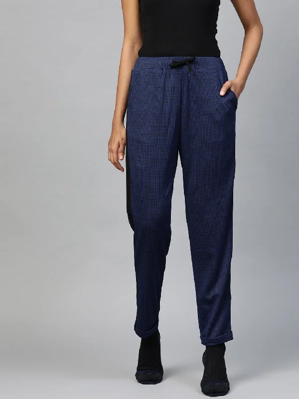 Women's Flight Pants-Navy Check Side Tape Jacquard Pants