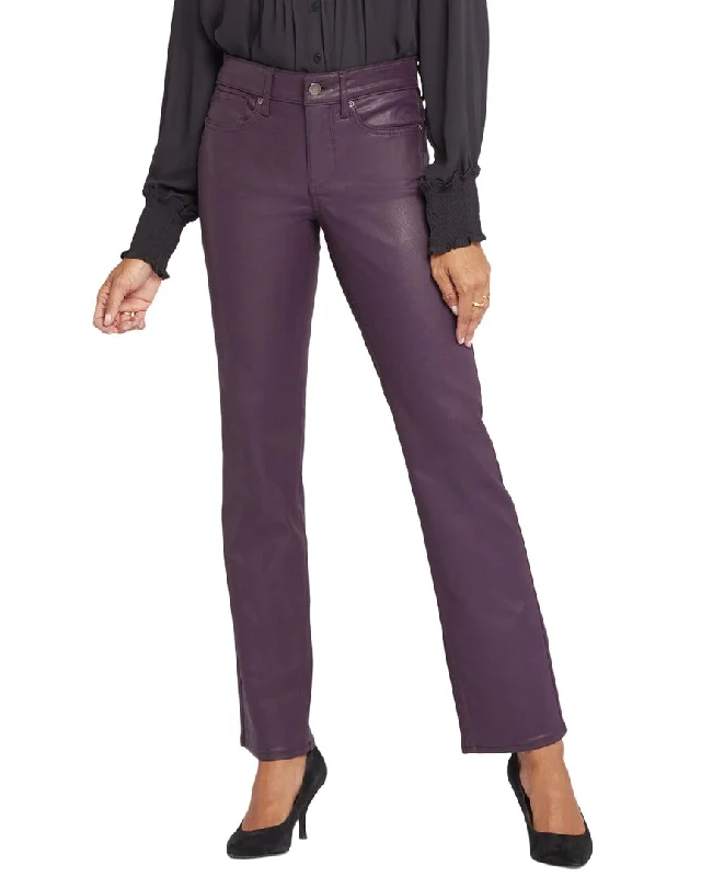 Women's Hem Detail Pants-NYDJ Marilyn Eggplant Coated Straight Jean