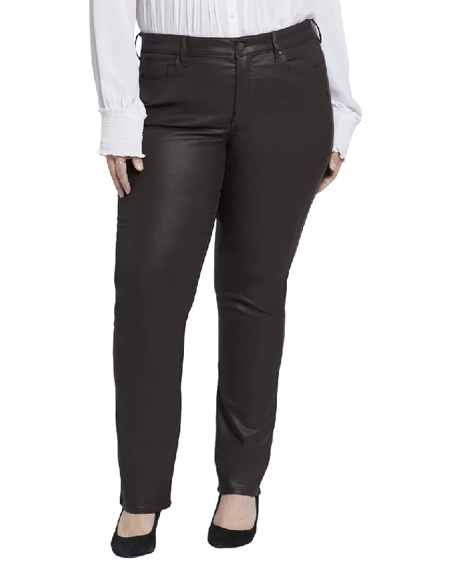 Women's High-Waisted Pants-NYDJ Plus Marilyn Cordovan Coated Straight Leg Jean