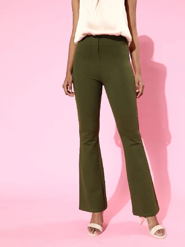 Women's Tie-Waist Pants-Olive Roma Bell Bottom Pants