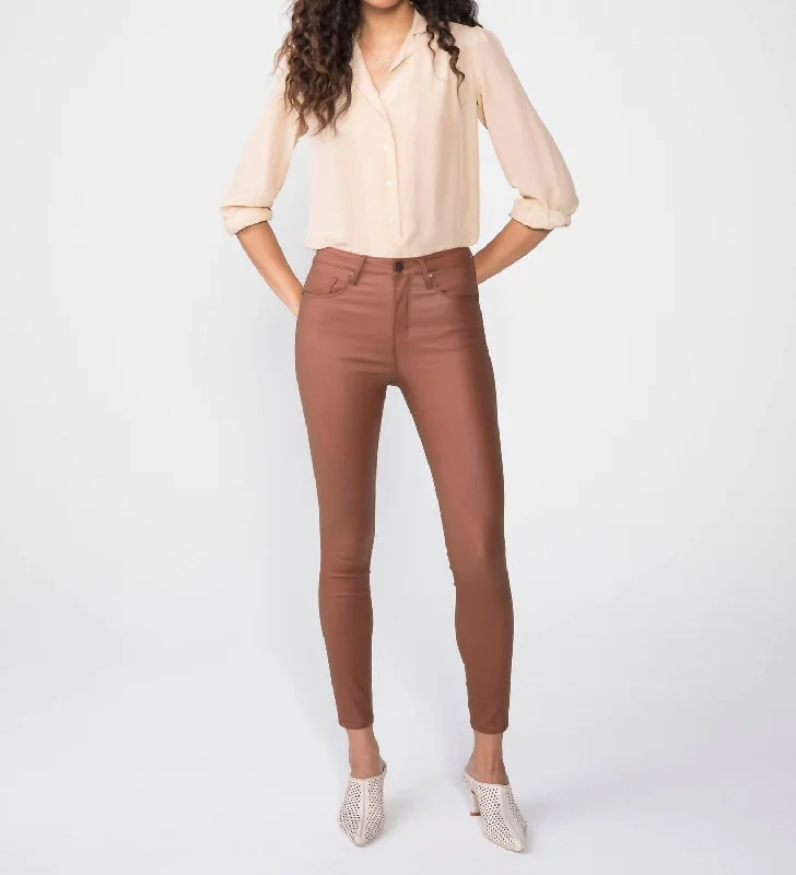 Women's Linen Pants-Olivia High Waisted Skinny Jeans In Chestnut Brown