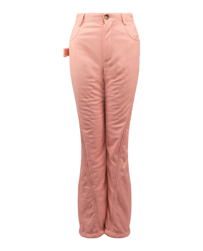 Women's Relaxed Fit Pants-Padded Leather Wide-Leg Pants