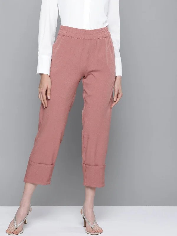 Women's Cigarette Pants-Pink Roll Up Pants