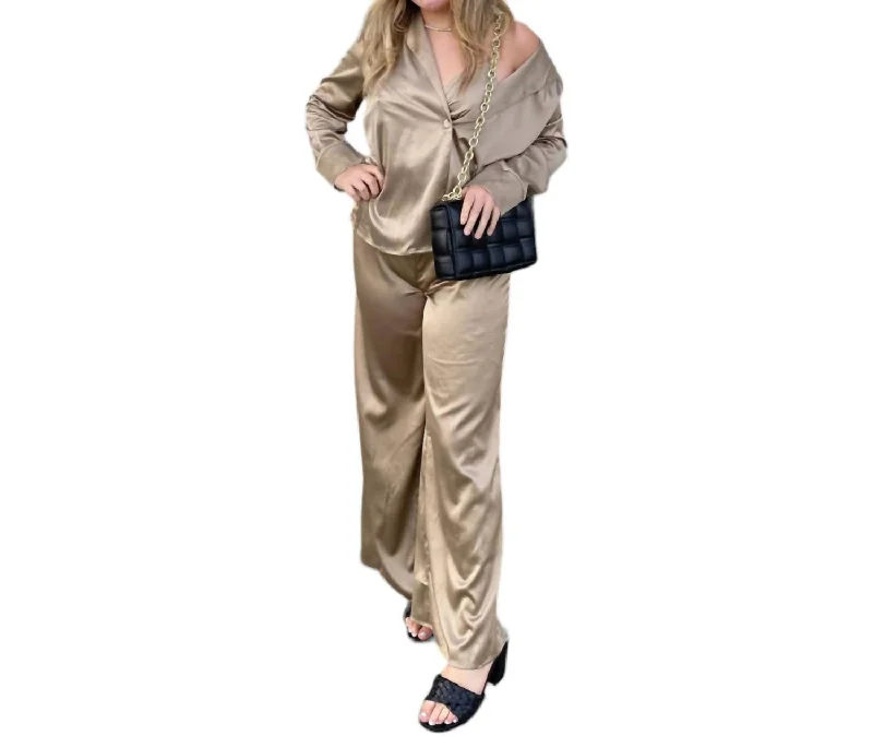 Women's Hem Detail Pants-Positively Alluring Pants In Tan