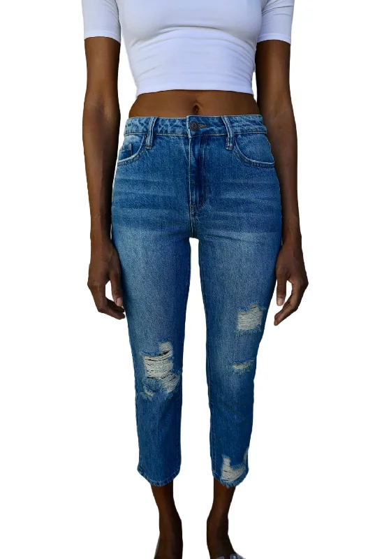 Women's Loose Fit Pants-Sandy High-Rise Mom Fit Jeans In Blue