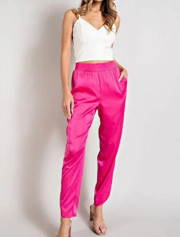 Women's Triple-Waist Pants-Satin Jogger In Hot Pink