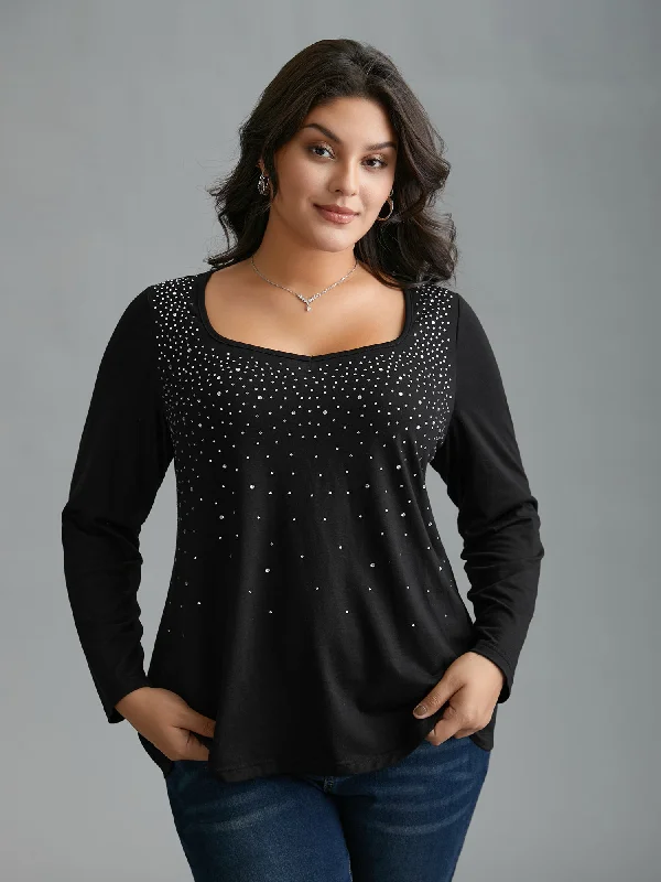 Women's Quick-Dry T-Shirts-Sequin Stretchy Long Sleeve T-shirt