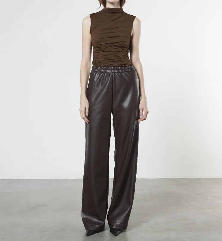 Women's Boho Pants-Soft Leather Straight Leg In Espresso