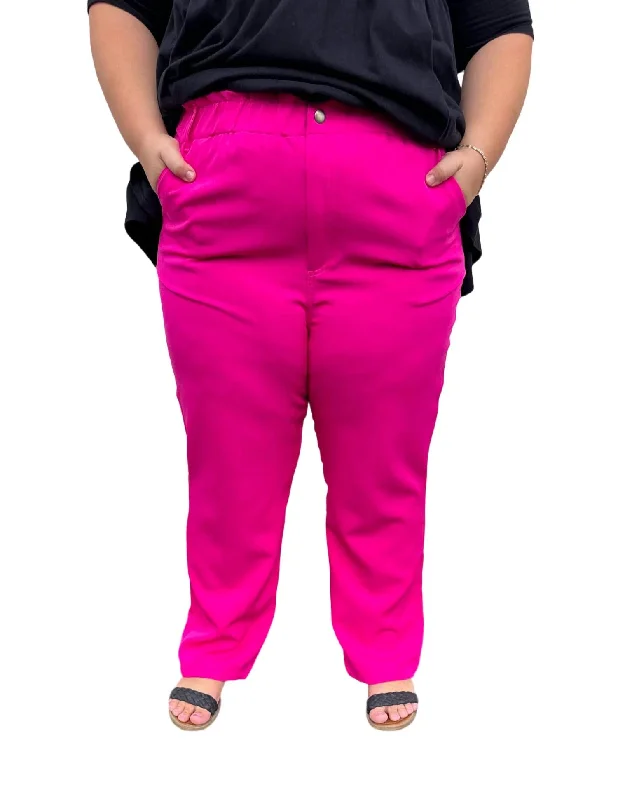 Women's Spring Pants-Straight Leg Pant - Plus In Hot Pink