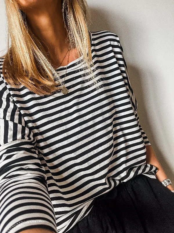 Women's Party T-Shirts-Striped Long Sleeve Jersey Top