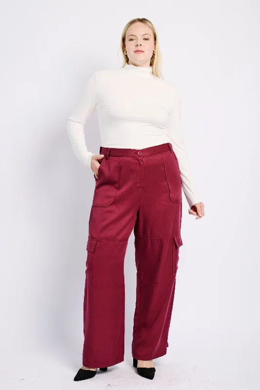 Women's Abstract Print Pants-The Lyocell Tailored Utility Pant in Burgundy