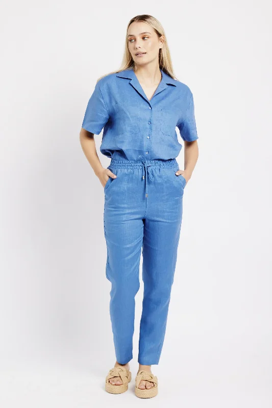 Women's Plus Size Pants-The Ultimate Tapered Leg Linen Pant in Blue