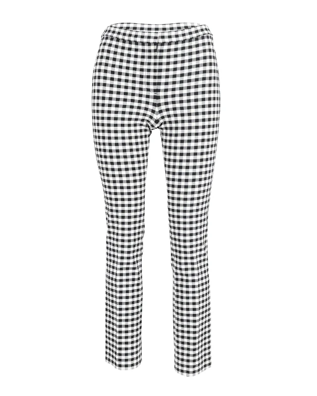 Women's Tie-Waist Pants-Theory Checked Trousers in Black & White Viscose