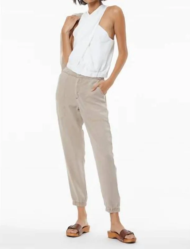 Women's Button Fly Pants-Trooper Tencel Twill Jogger In Pigment