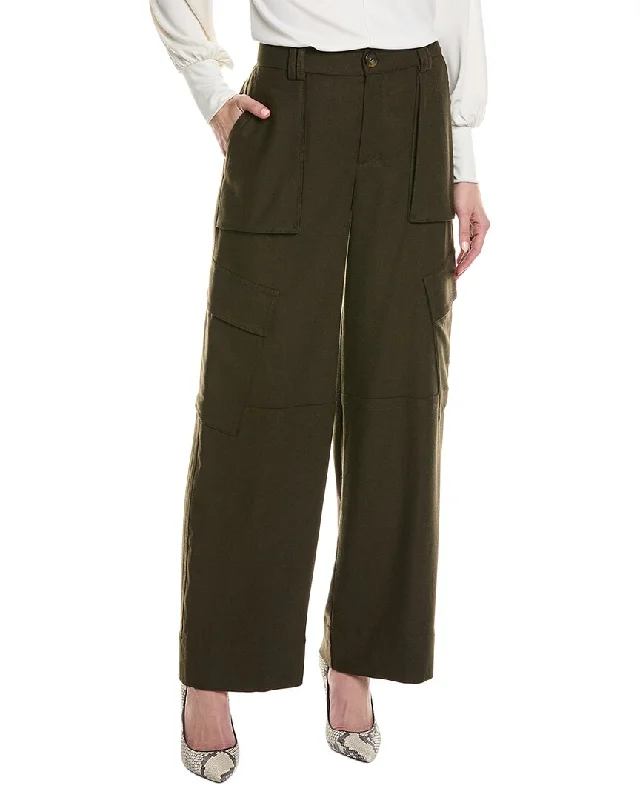 Women's Safari Pants-Vince Flannel Wide Leg Raver Wool-Blend Pant