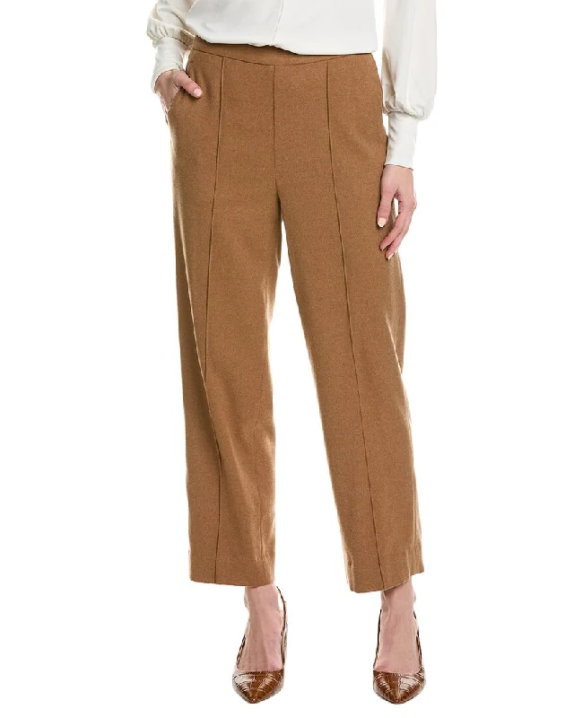 Women's Sash-Waist Pants-Vince Mid-Rise Wool-Blend Easy Pant