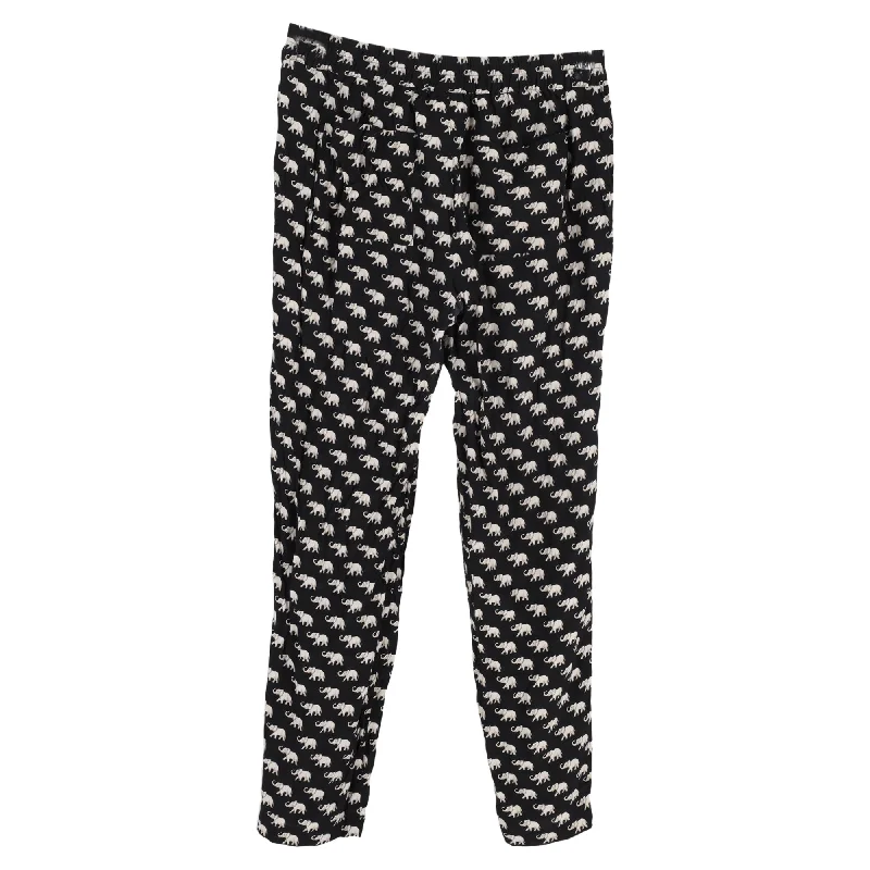 Women's Tall Pants-Weekend Max Mara Elephant Print Straight Leg Pants in Black Silk