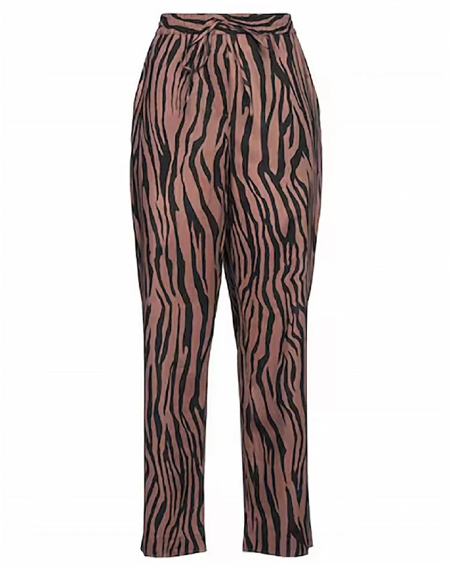 Women's Bold Color Pants-Women Zebra Print Pant In Chocolate.