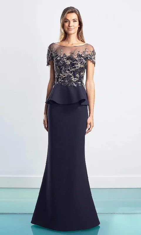 Women's Mint Evening Dresses-Alexander by Daymor - Lace Embroidered Peplum Gown 1459 - 1 pc Navy In Size 8 Available