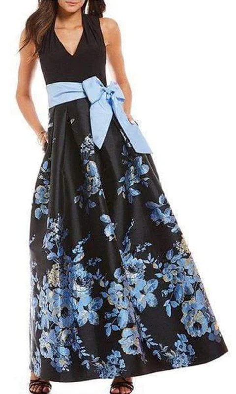 Women's Pearl Evening Dresses-Eliza J Evening - V-Neck Sleeveless Floral Evening Dress EJ8M8380 - 1 pc Black Blue In Size 10 Available