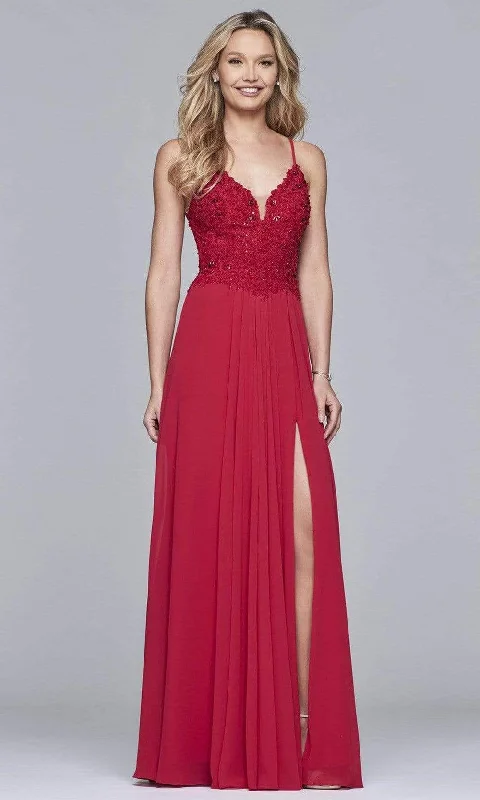 Women's Designer Evening Gowns-Faviana - 10005 V Neck Flowy Soft Fabric A-Line Gown