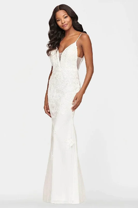 Women's Long Evening Dresses-Faviana - S10648 Appliqued V-Neck Trumpet Dress